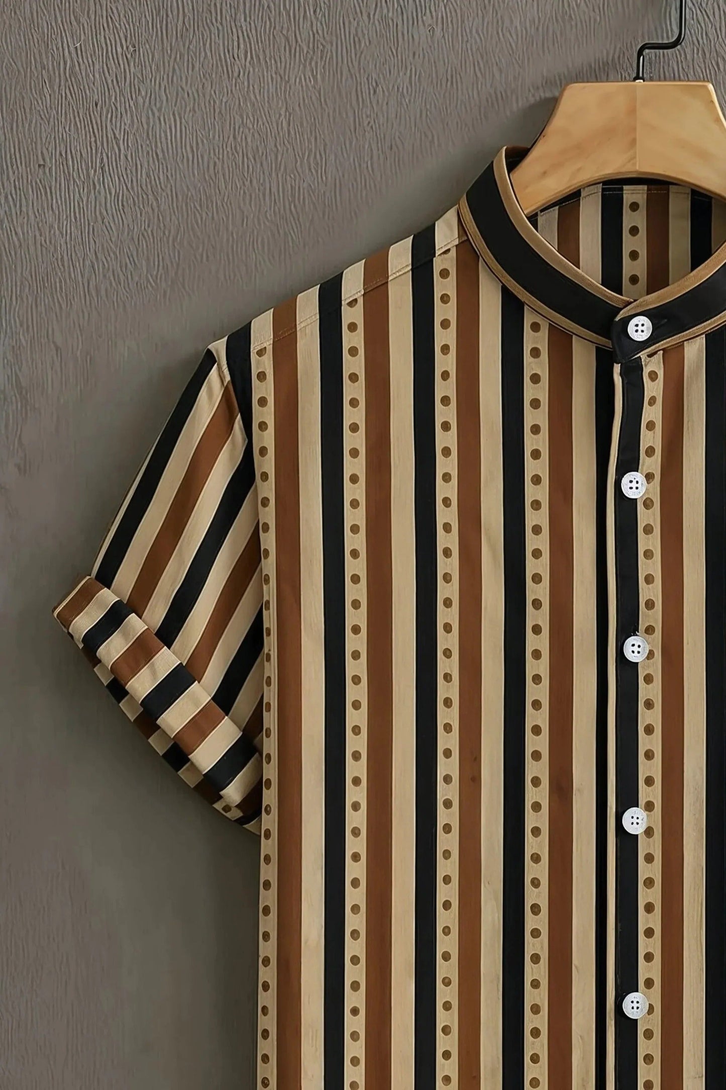 Men's Vintage Striped Cotton Blend Shirt – Mandarin Collar | Short Sleeve Casual Wear