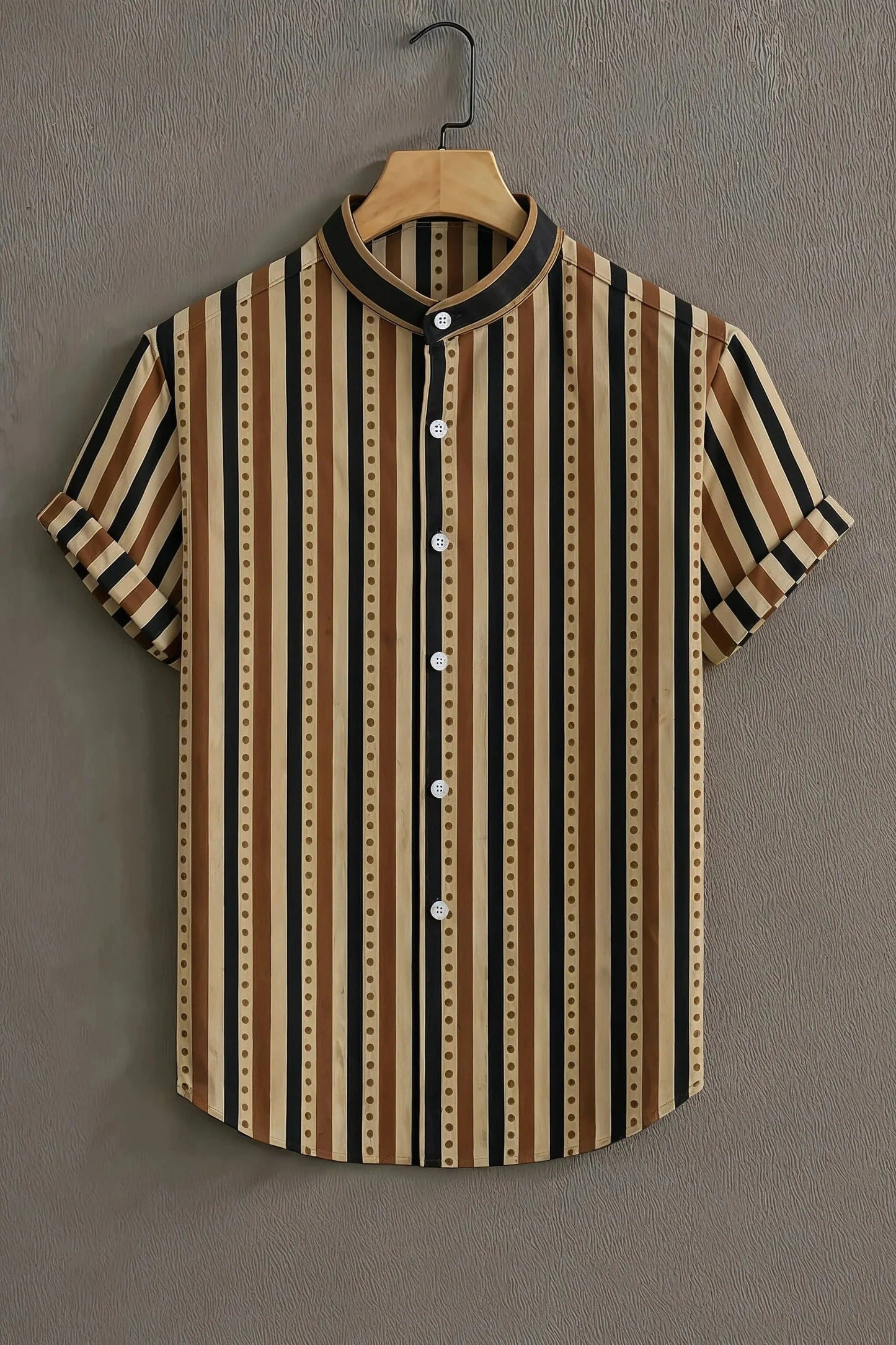 Men's Vintage Striped Cotton Blend Shirt – Mandarin Collar | Short Sleeve Casual Wear
