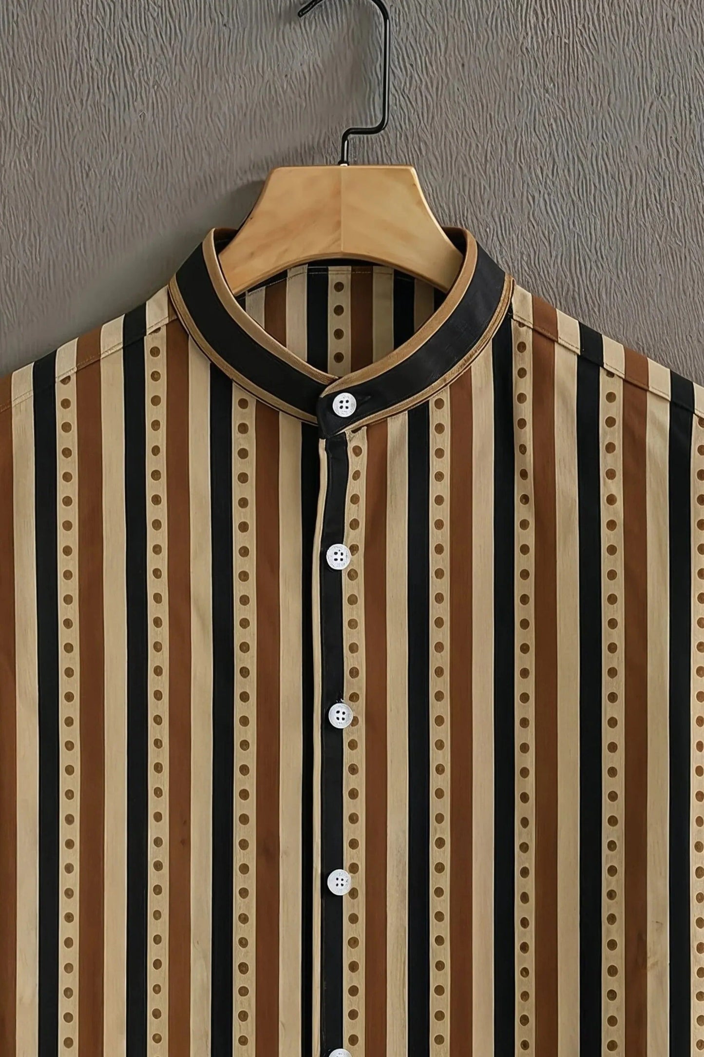 Men's Vintage Striped Cotton Blend Shirt – Mandarin Collar | Short Sleeve Casual Wear
