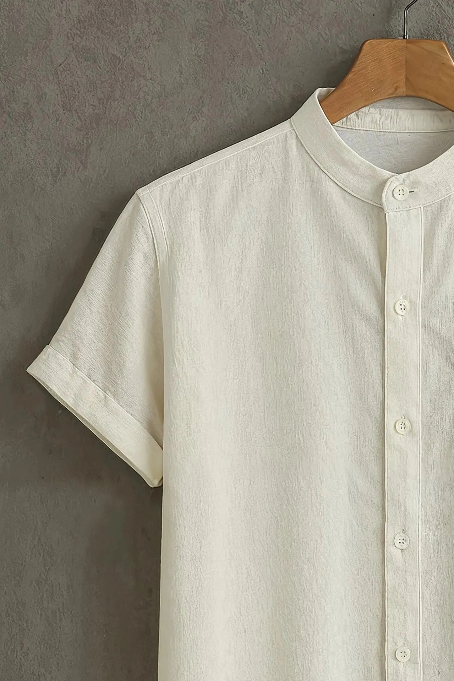 Men's Cat Graphic Print Shirt | Cotton Blend | Mandarin Collar | Short Sleeve | Regular Fit
